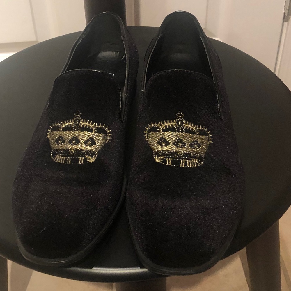 ASOS Black and Gold Crown Velvet Loafers Men 9
